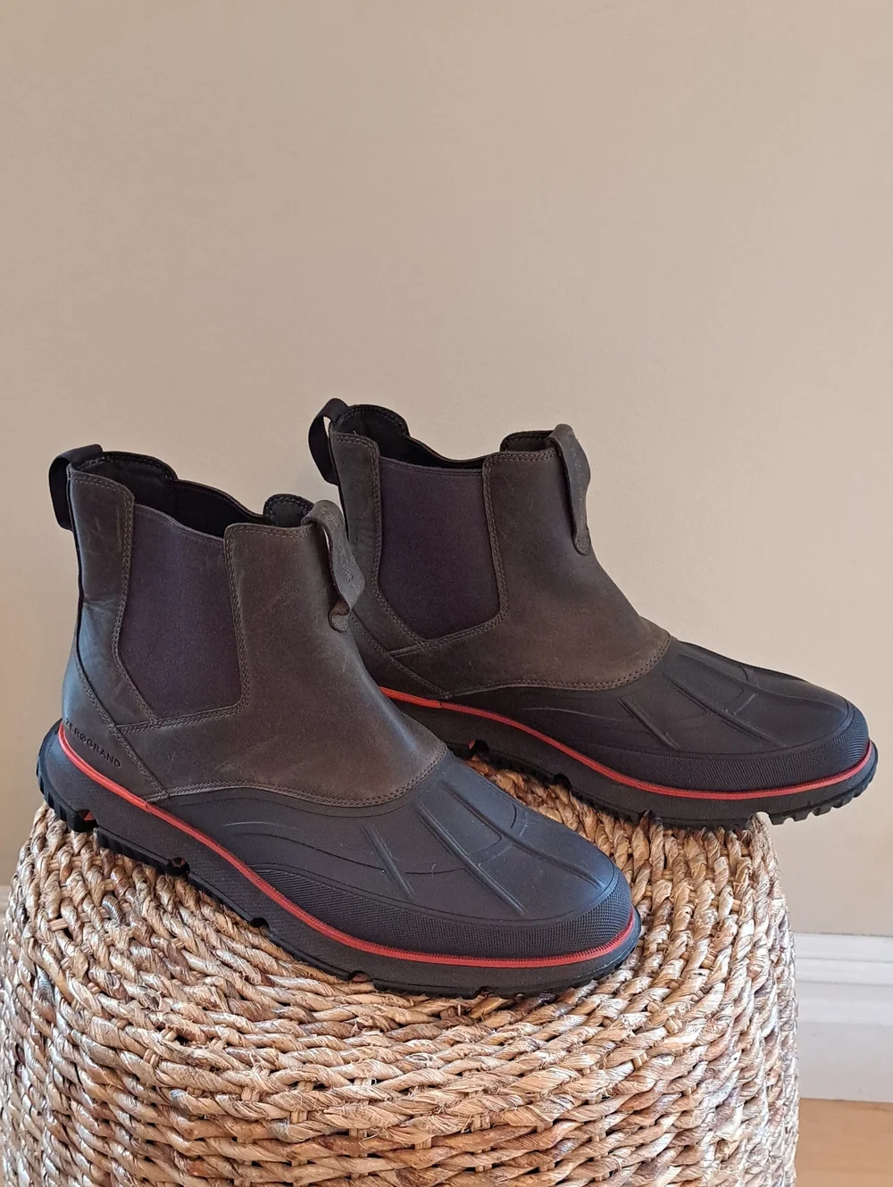 NWOT COLE HAAN Mens 4.ZEROGRAND Brown Waterproof Leather Boots 12